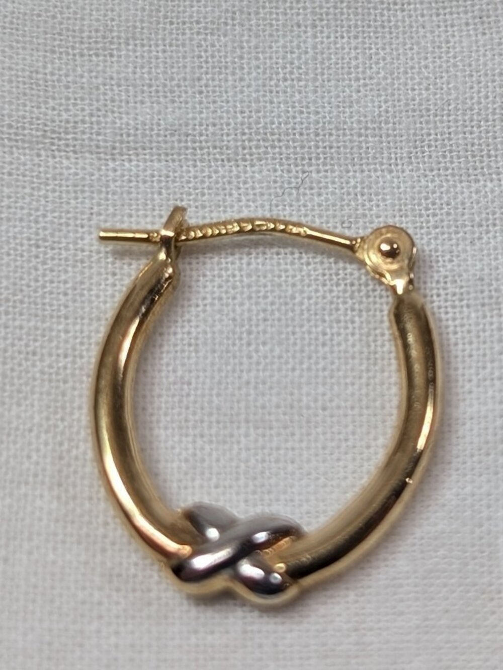 Vintage Single JCM 14K Two Tone Gold Oval Tube Hoop Earrings, X Accent